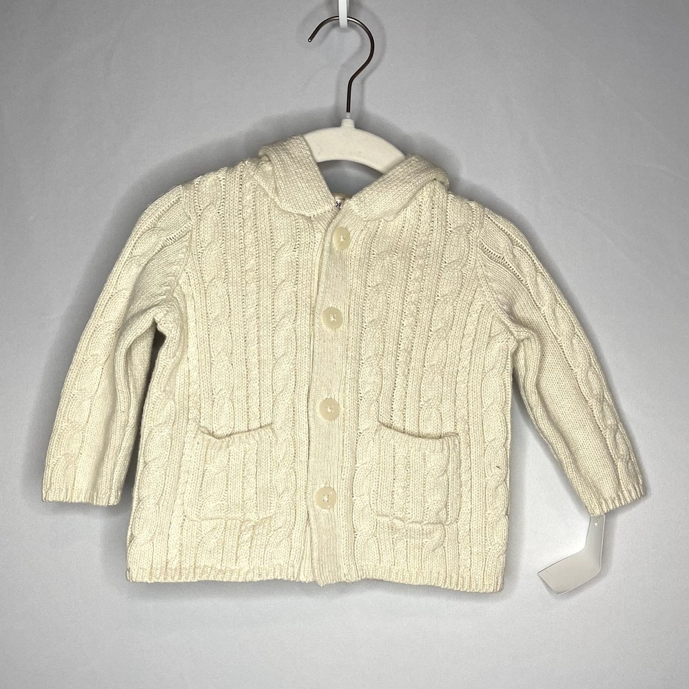 NWT Baby B'gosh Cable Knit Cardigan Sweater Hoodie with Ears 100% Cotton Size 9M